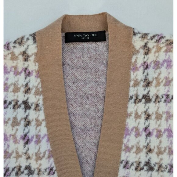 Ann Taylor Petite Boyfriend Houndstooth Long Cardigan Size Medium - Picture 6 of 11